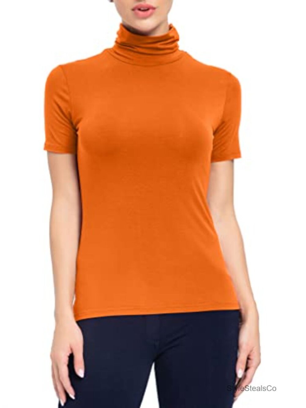Women's Mock Turtleneck Short Sleeve Fitted Crop Top Lightweight Active Tee